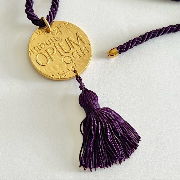 VTG YSL Yves Saint Laurent Opium Gold Medallion Coin Tassel Pendant Necklace - Picture 8 of 10